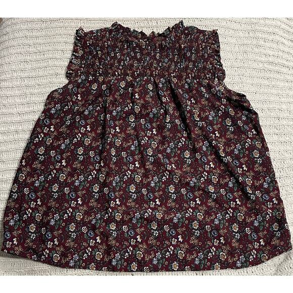 Zenobia Floral Shirred Blouse Top Sleeveless Women's Plus Size 2XL Red ZB9332F - Picture 1 of 7